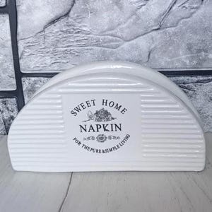 White Ceramic Napkin Holder, Farmhouse Kitchen Décor