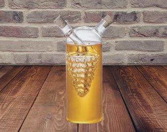 Glass Oil and Vinegar Cruet, 2-in-1 Dispenser, Vintage Grape Design