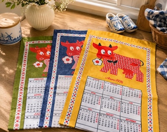 Vintage Tea Towel Calendar 1976, 1981 or 1982, Retro Kitchen Design