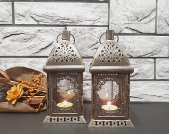 Juego de 2 faroles de estilo marroquí: faroles colgantes vintage para decoración rústica de bodas.