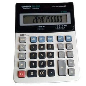 May include: A Casio DS-20S calculator in black and white. The screen shows the number 2848176000. The calculator features a range of buttons, including number keys, function keys, and memory keys, for various calculations.