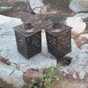 Set of Two Vintage Lanterns, Wedding Decor, Table Centerpiece, Vintage Decor, Antique Lantern Decoration