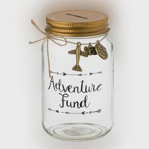 Adventure Fund Piggy Bank, Travel Savings Jar with Charms, Gift for Couples & Travelers