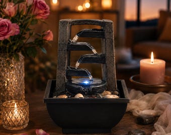Desktop Fountain with LED Light – 4-Tier Zen Water Fountain