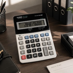 Calculadora vintage CASIO DS-20G silenciosa, fabricada en Japón.