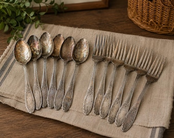 Vintage verzilverde melchior 12-delige elegante set - collectie vorken en lepels