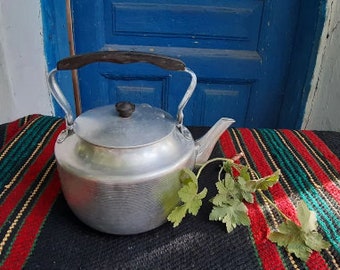 Aluminum Tea Pot, Retro Metal Kettle, Vintage Aluminum Kettle With Handle, Farmhouse Decor