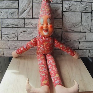 Vintage Clown Doll with Rubber Face – Tall Stuffed Circus Toy – Antique Toy Collector Gift