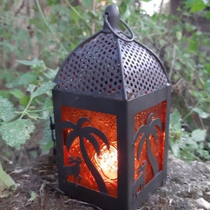 Vintage Lantern with Palm Tree and Dear Decoration