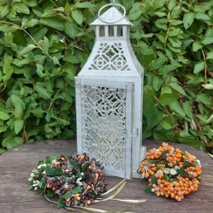 Vintage White Metal Lantern - Rustic Wedding Decor, Farmhouse Accent