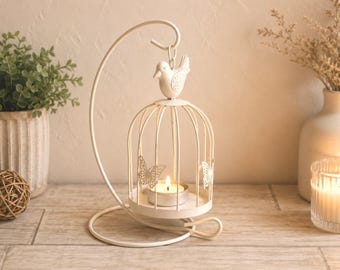 Vintage Bird Cage Tea Light Holder - Rustic Farmhouse Decor