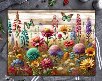 Wildflowers Sublimation Cutting Board Design, Flowers Cutting Board PNG, Summer Chopping Board Digital Design, Rustic Country Floral png
