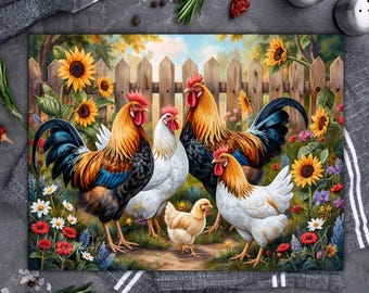 Diseño de tabla de cortar de sublimación de gallo, tabla de cortar de pollos PNG, archivo de tabla de cortar de animales de granja, diseño digital