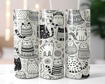 Cat Tumbler Wrap, Cat 20oz Seamless Design, Cute Kitty png, Cat Lover Gift, Digital Download, Cat Mom Skinny Tumbler, Cat Lover Design