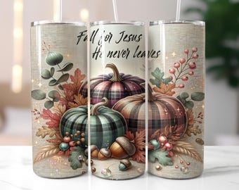 Kristen Tumbler Wrap, Fall For Jesus Sublimation, Tro Sublimation, Fall 20oz Skinny, Pumpa Wrap, Religiös Inspirerande Design