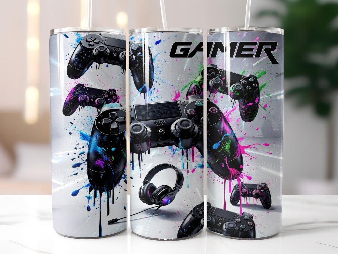 Gamer Tumbler Wrap, Game Controller 20 Oz Skinny Sublimation Design Png ...