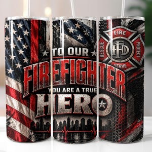 Becherfolie mit Feuerwehrmotiv, Design für Ersthelfer, 20 oz (ca. 590 ml), schmal, Sublimationsdruck (PNG), digitaler Download