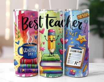Teacher Tumbler Wrap PNG, Back to School Skinny 20oz Sublimation Design