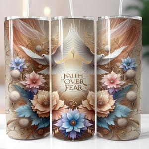 Christian Tumbler Wrap, Faith Sublimation, Faith Over Fear PNG, Religious Inspirational Design, Bible Verse 20 oz Skinny, God Jesus Wrap