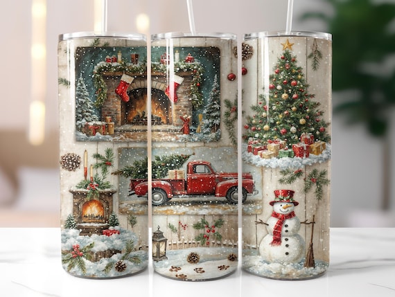 Christmas Tumbler Wrap, Christmas Tree Design, Festive 20oz Skinny Sublimation Design, Winter Tumbler Wrap, Christmas Red Truck png