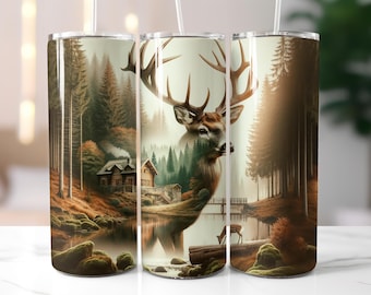 Deer Tumbler Wrap, Wildlife Hunting Nature Sublimation Design 20 oz Skinny png (Digital Download)