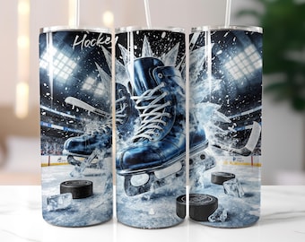 Hockey Tumbler Wrap, Sport 20 Unzen Skinny Sublimationsdesign, Schlittschuhe png (Digitaler Download)