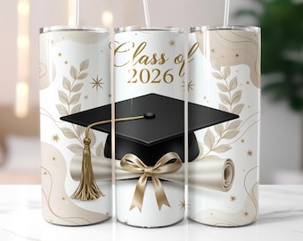 Graduation Tumbler Wrap, Class of 2026 Seamless Design, Senior 20 oz Skinny Sublimation png