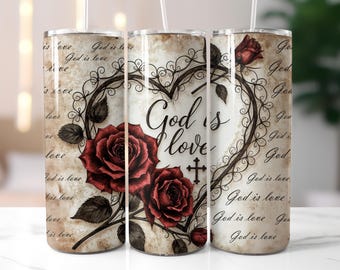 Christian Tumbler Wrap, Faith Sublimation, God Is Love 20oz Skinny Tumbler PNG, Bible Verse Wrap, Religious Inspirational Design