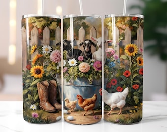 Goat Tumbler Wrap, Country Farm Animals 20oz Skinny Sublimation Design png Digital Download