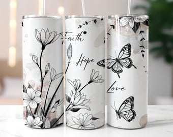 Funda para vaso con afirmaciones positivas, sublimación de citas motivacionales, vaso delgado de 20 oz con mensajes inspiradores, diseño de recordatorios diarios, mariposa floral png