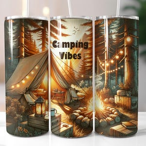 Camping Tumbler Wrap, Camping Vibes 20oz Skinny, Forest Design, Camp Tumbler Sublimation Design, Camping Life Seamless Design