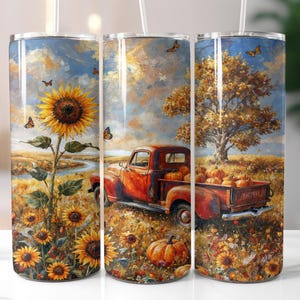 Fall Truck Tumbler Wrap, Fall Pumpkin Patch Sublimation Design, Farm 20oz Skinny, Old Red Truck Fall Tumbler Seamless Design, Country png