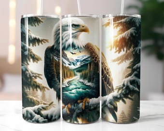 Eagle Tumbler Wrap, Hunting Forest Tumbler Wrap, Nature 20oz Skinny, Hunter, Wildlife Sublimation Design png