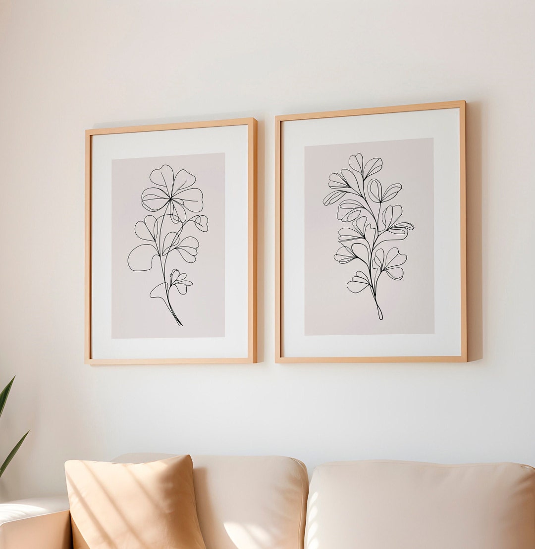 Light Pink Floral Wall Art, 2 Piece Wall Art, Minimalist Modern Decor ...