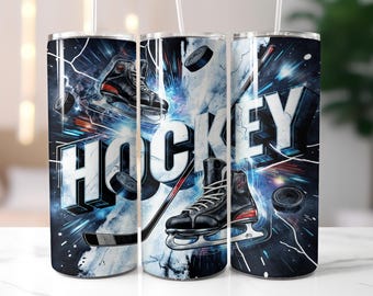 Hockey Tumbler Wrap, Sport 20 Unzen Skinny Sublimationsdesign, Skates Puck png Digitaler Download