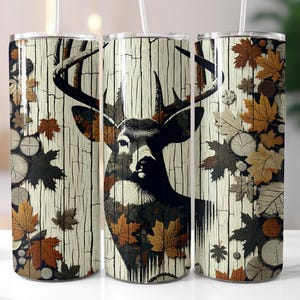 Deer Tumbler Wrap, Hunting Wilderness Deer Tumbler Wrap, 20oz Skinny, Whitetail Buck Deer Woods, Deer Hunter Design, Men&#39;s Tumbler Design