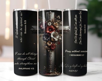 Christian Tumbler Wrap, Faith Sublimation, Bible Scripture Verses 20oz Skinny, Bible Verse Wrap, Religious Inspirational Design, Cross Wrap
