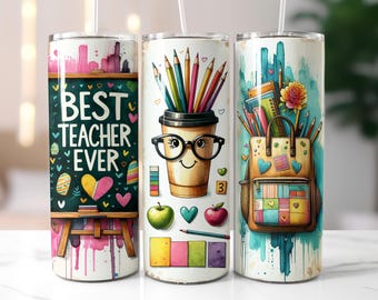 Teacher 20oz Skinny Tumbler Wrap PNG, Back to School Sublimation Design