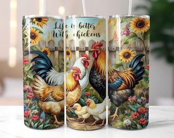 Chicken Tumbler Wrap, Life Is Better With Chickens png, Rooster 20oz Seamless Design, Farm Animal Sublimation, Chicks png