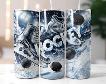 Hockey Tumbler Wrap, Sport Design 20 Unzen Skinny Sublimation Design (PNG Digital Download)