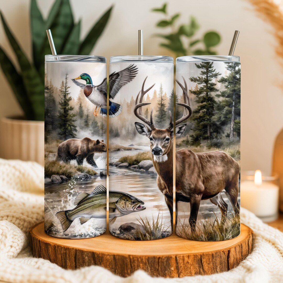 Hunting Tumbler Wrap, Deer 20oz Skinny, Bear Duck Design, Bass Fishing ...