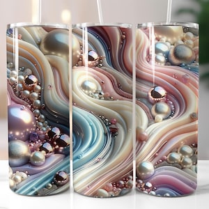 3D Glitter Pearls Tumbler, 20 oz Skinny Tumbler wrap, Sublimation Designs, Seamless Tumbler Wrap, Sparkling Iridescent Holographic Tumbler