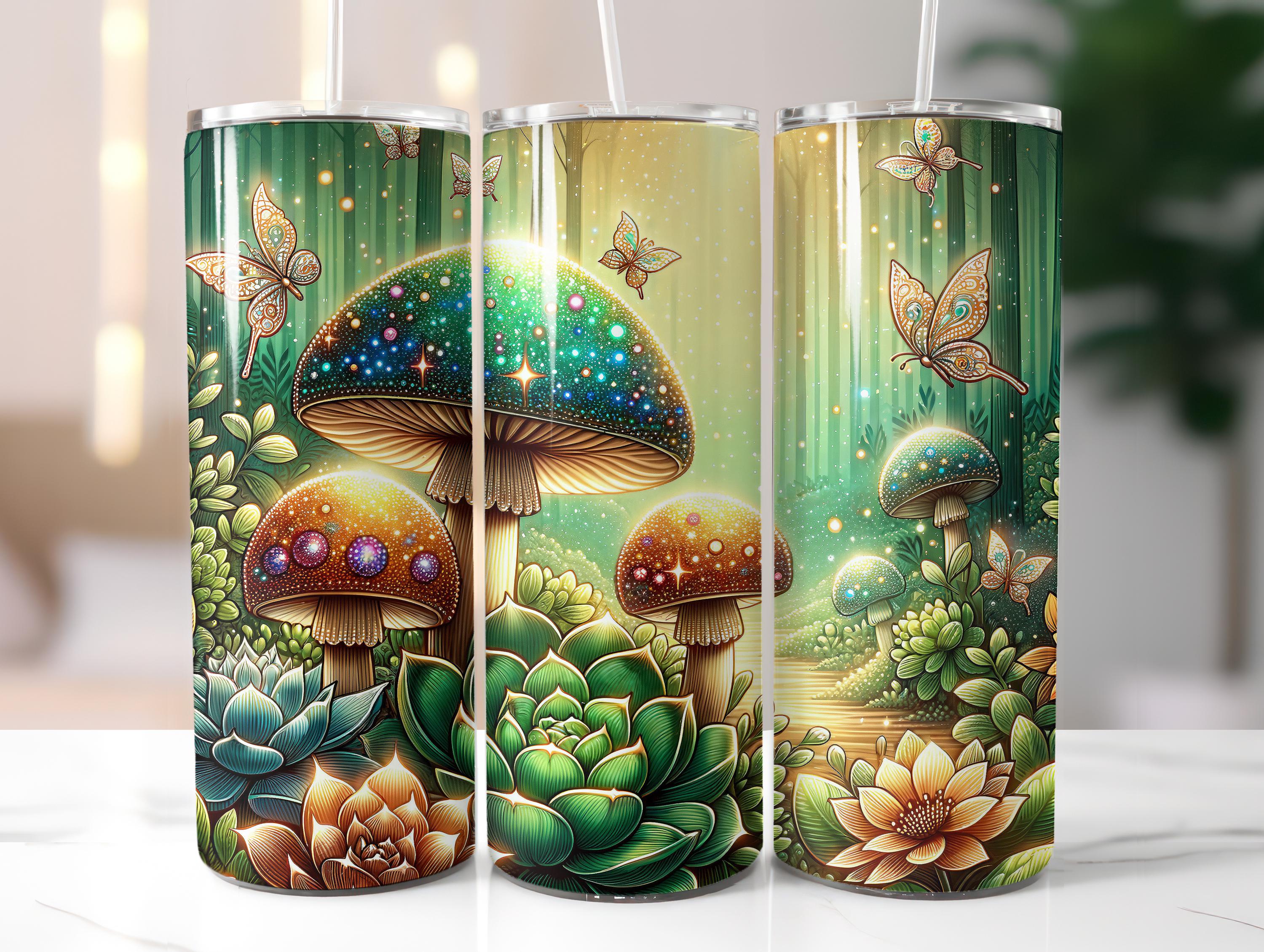 Mushrooms Tumbler Wrap, Succulents 20 oz Skinny Tumbler wrap, Magic Sublimation Design, Seamless Tumbler Wrap, Fantasy Floral Tumbler Wrap