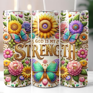 Christian Tumbler Wrap, Faith Sublimation, God Is My Strength 20oz Skinny Tumbler PNG, Bible Verse Wrap, Religious Inspirational Design