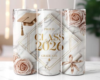 Graduation Tumbler Wrap, Class of 2026 Seamless Design, Senior 20 oz Skinny Sublimation png