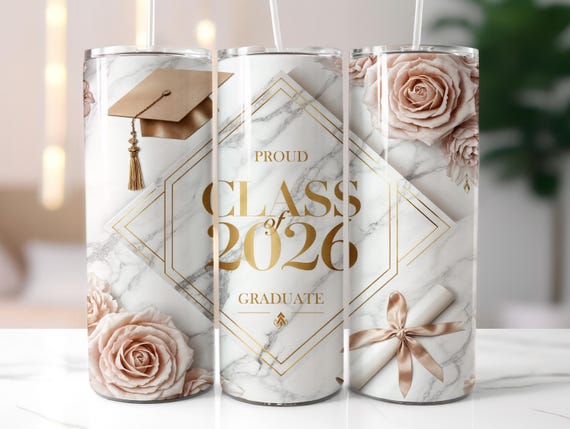 Graduation Tumbler Wrap, Class of 2026 Seamless Design, Senior 20 oz Skinny Sublimation png