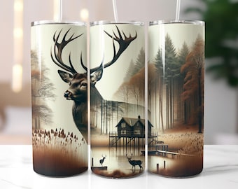 Deer Tumbler Wrap, Hunting Sublimation Design (20oz Skinny, PNG Digital Download)