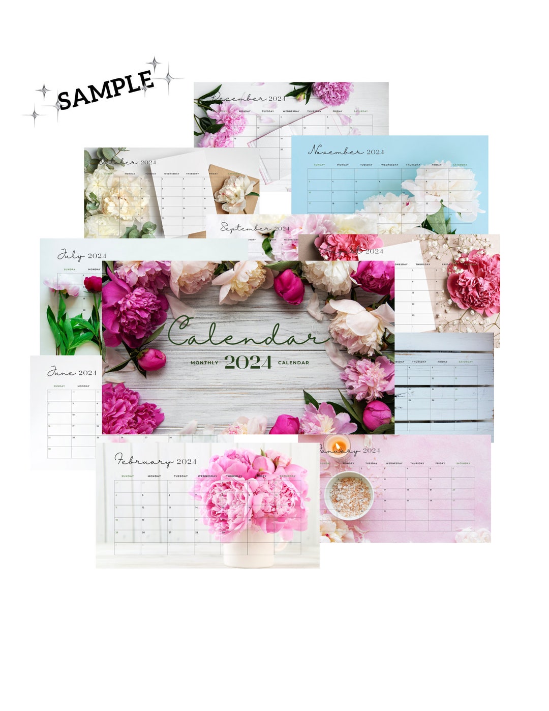 2024 Peonies Calendar Printable Etsy