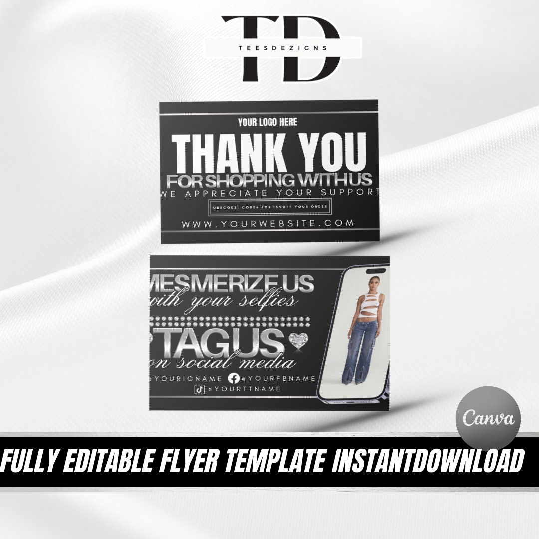 Black \u0026 Silver Thank You Card Template: Hairstylist, Lash Tech, Boutique  (canva Template) - Etsy, image size:1080x1080