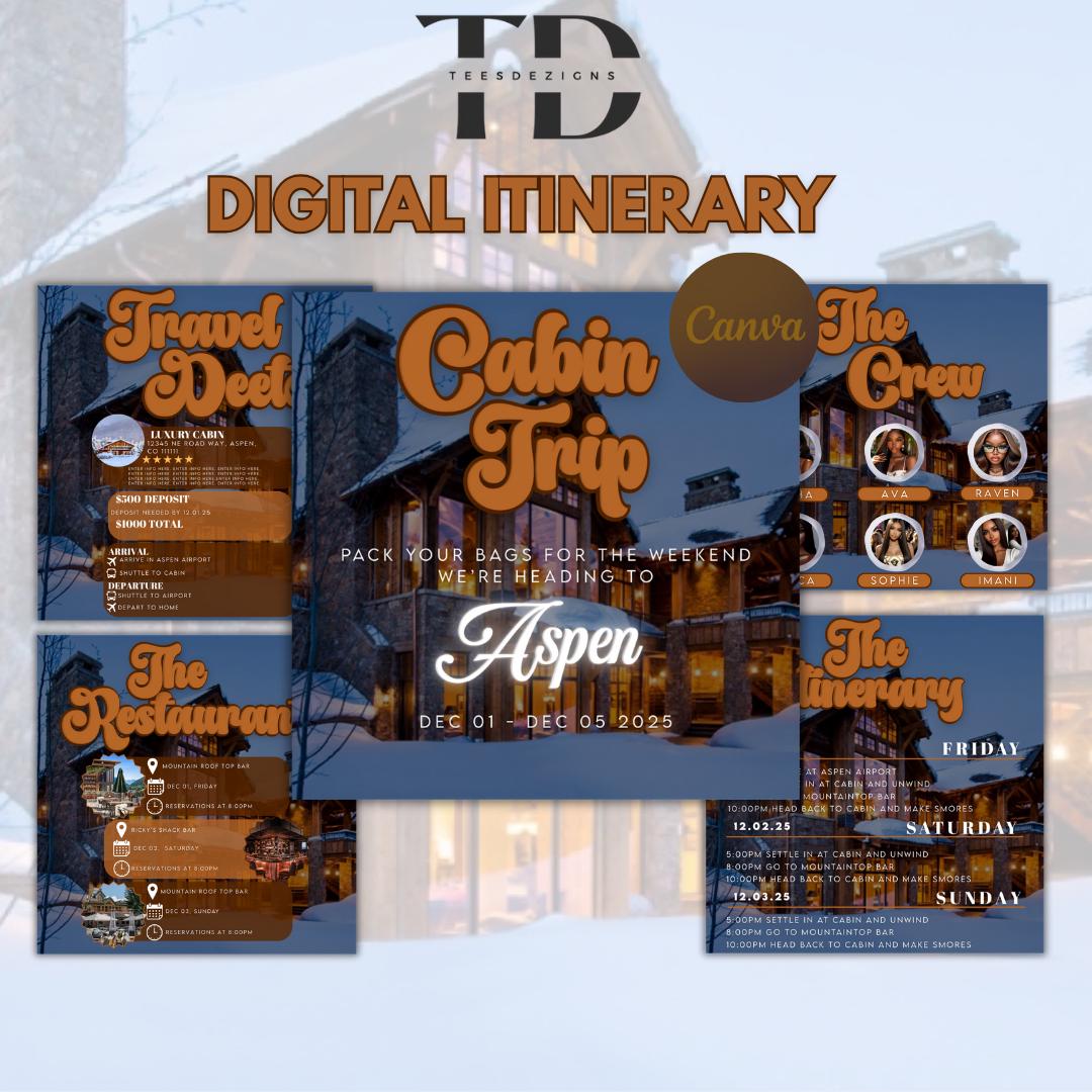 Birthday Getaway Itinerary Template: Cabin Girls Trip (canva Editable ...